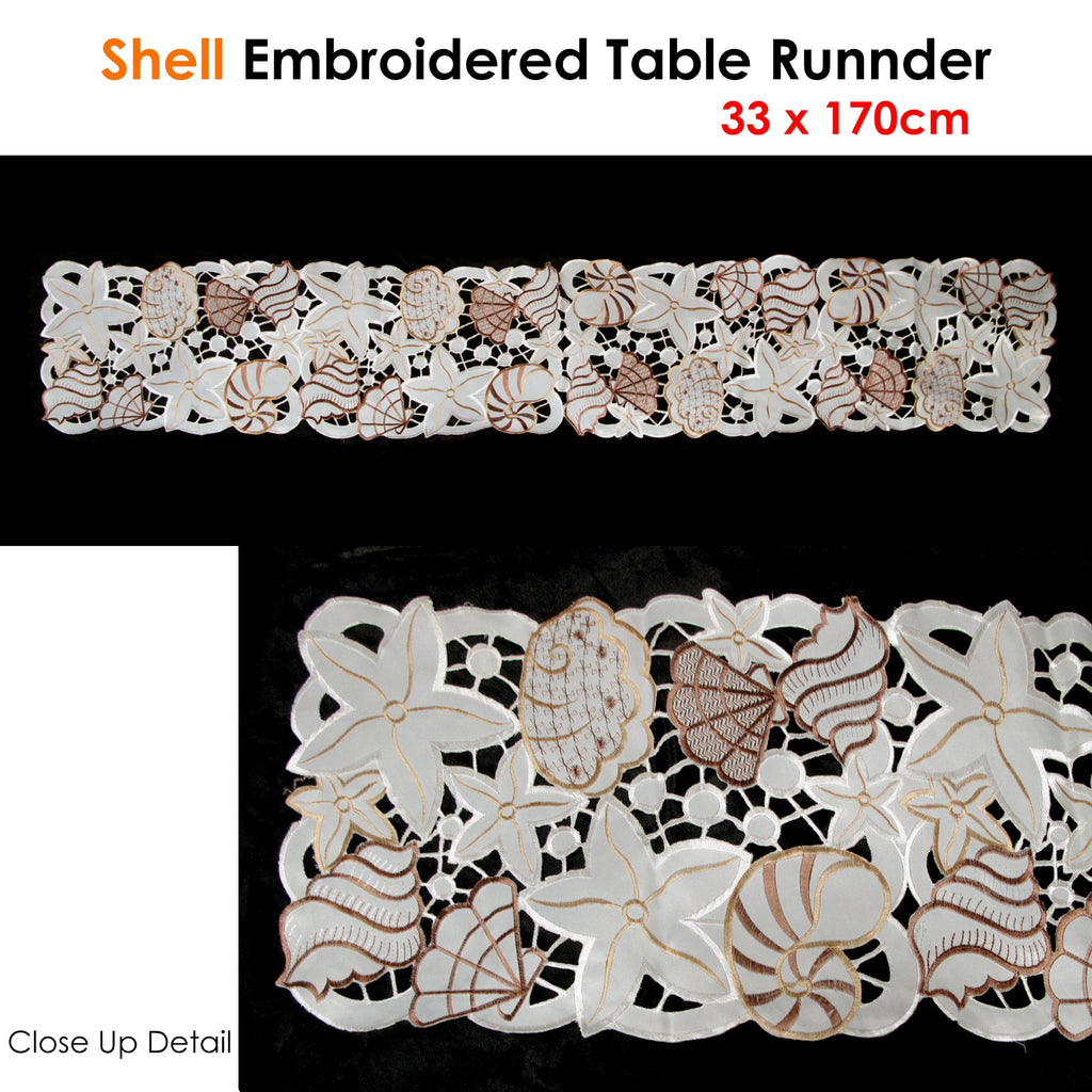 Shell Embroidered Table Runner, 33 x 170 cm