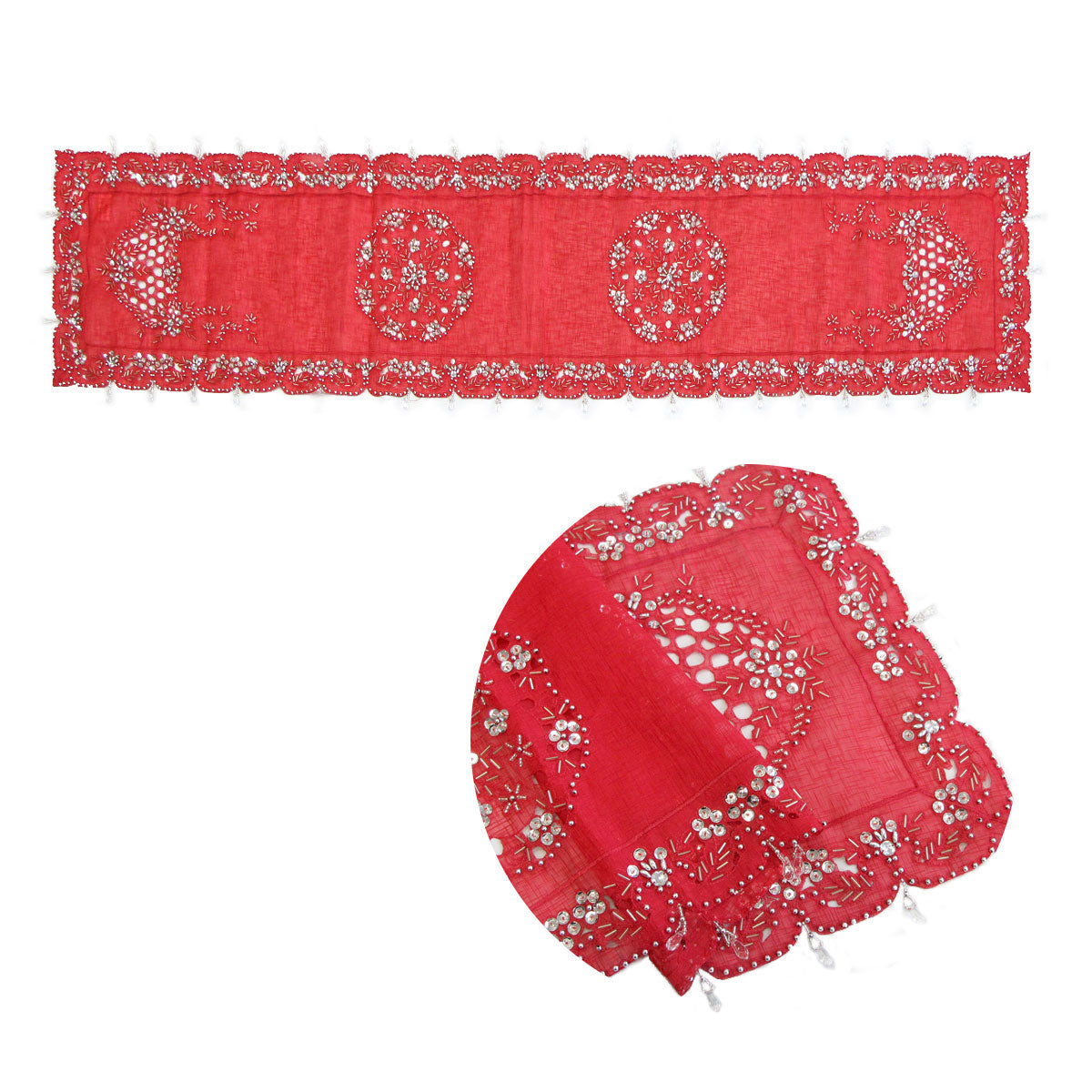 Stella Beaded Sequin Table Runner, Red, 40 x 180 cm