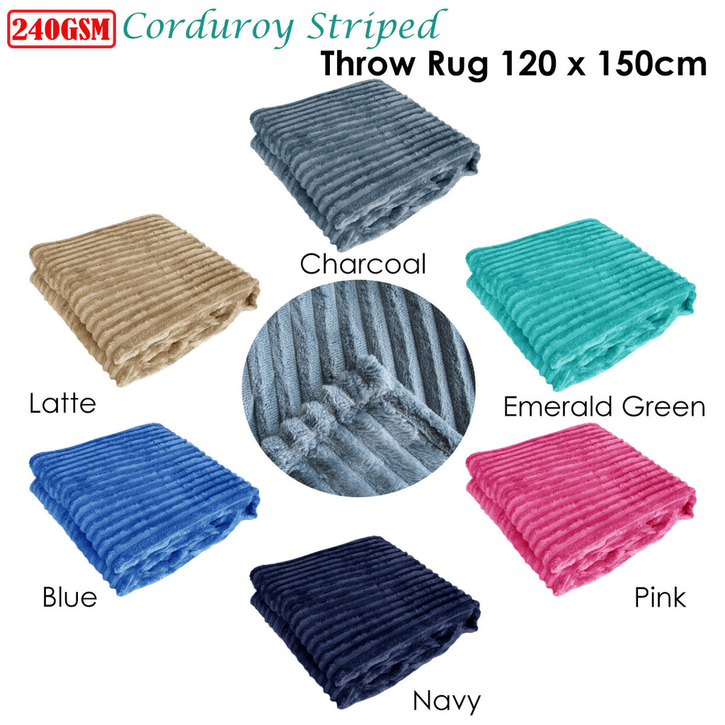 Corduroy Striped Throw Rug, 120 x 150 cm