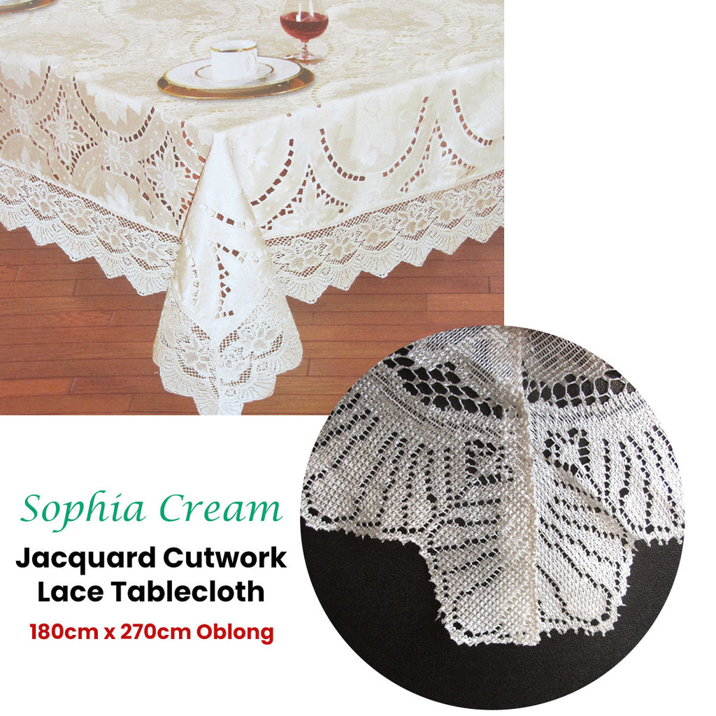 Chapel Gate Sophia Cream Jacquard Lace Tablecloth, 180 x 270 cm