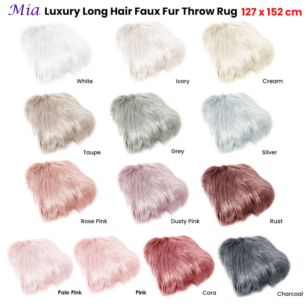 Mia Long Hair Faux Fur Throw Rug, 127 x 152 cm