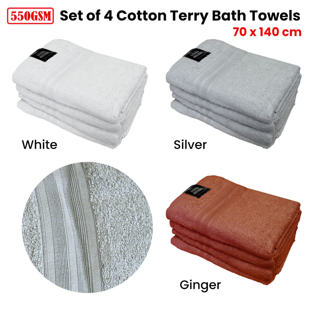 550 GSM Cotton Terry Bath Towels, Set of 4, 70 x 140 cm