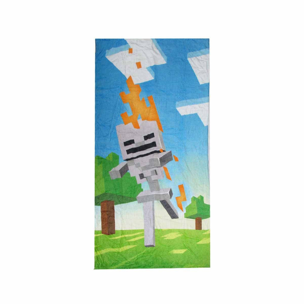 Kids Fun Theme Cotton Beach Towel 70 X 140 cm Mincraft Fire