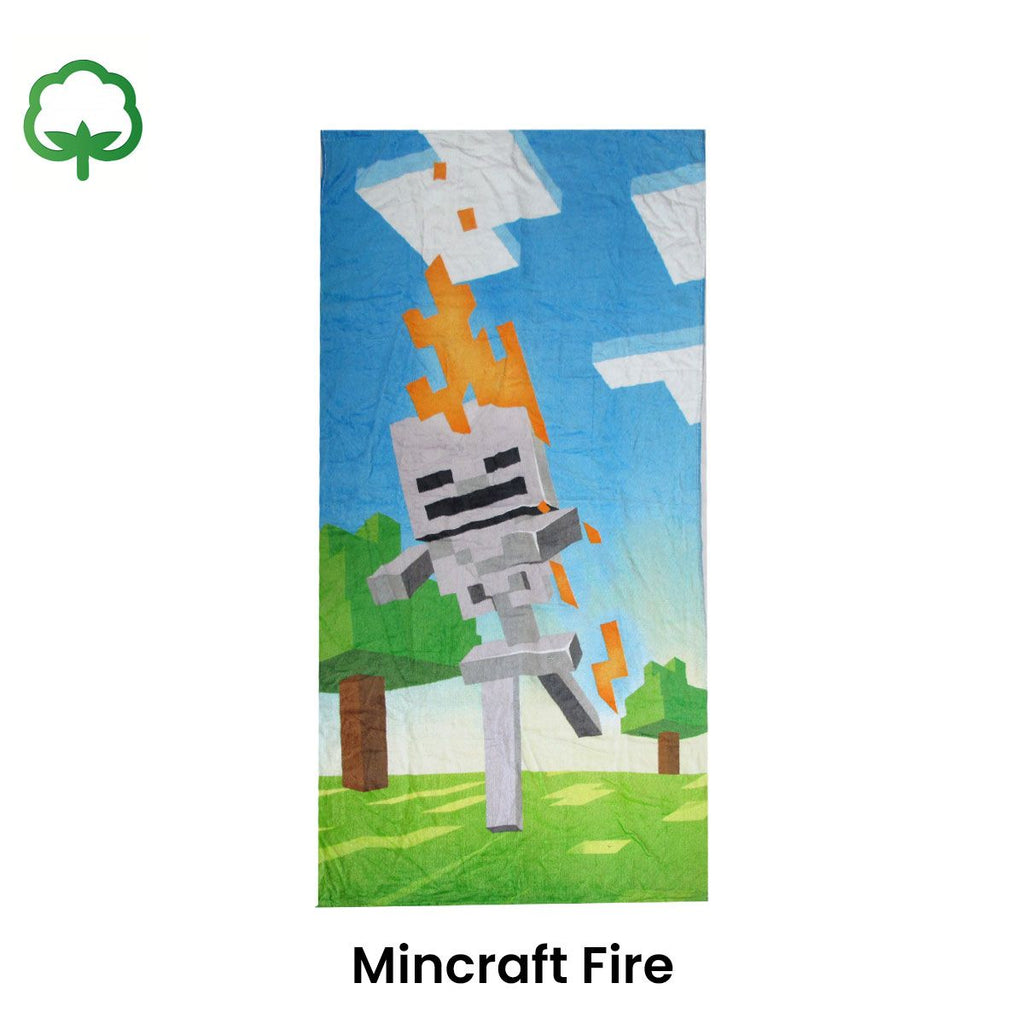 Kids Fun Theme Cotton Beach Towel 70 X 140 cm Mincraft Fire