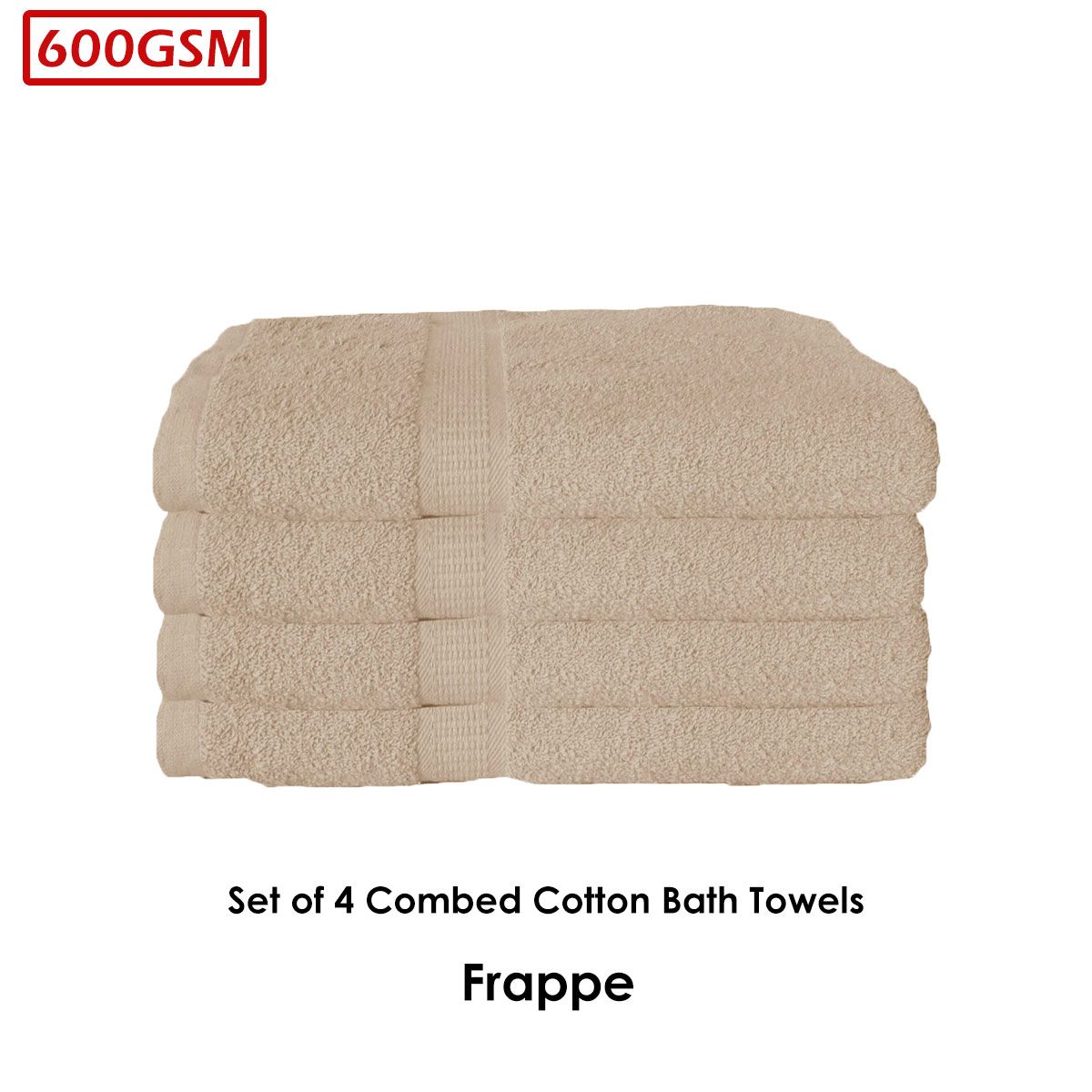 600GSM Set of 4 Combed Cotton Bath Towels 70 x 140 cm