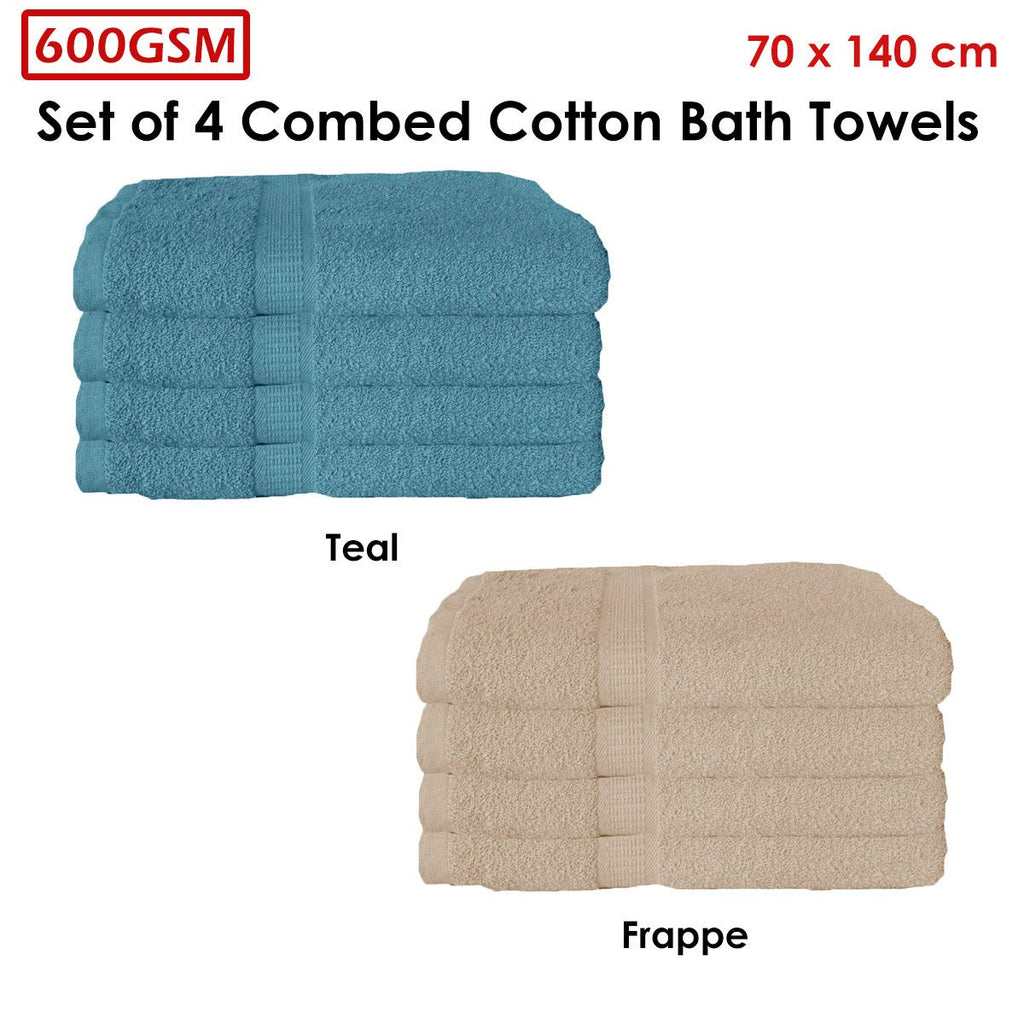 600GSM Set of 4 Combed Cotton Bath Towels 70 x 140 cm
