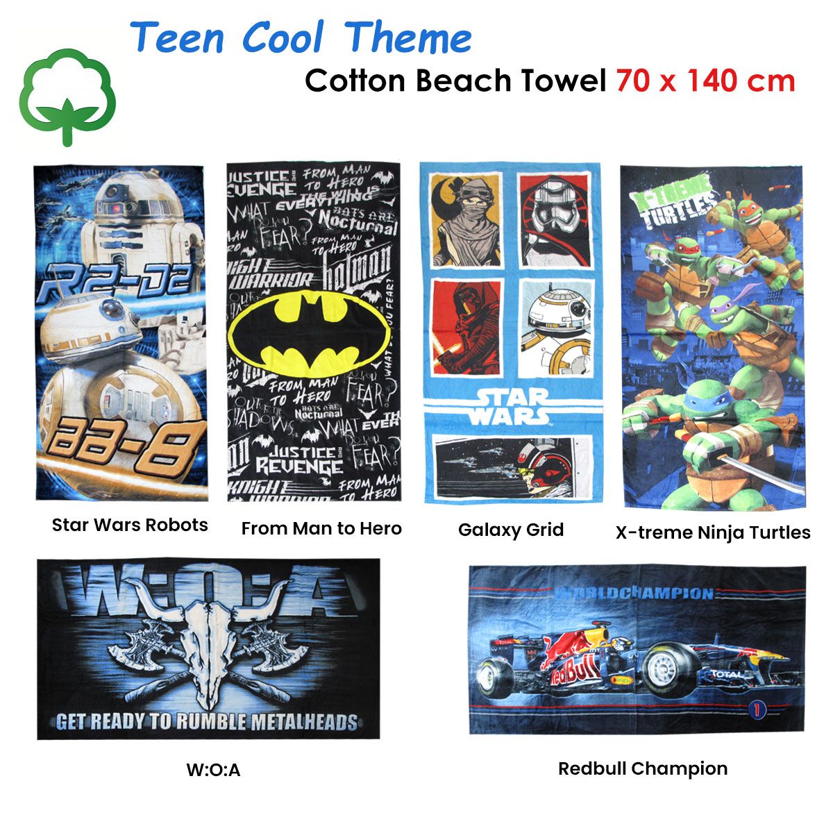 Teen Cool Theme Cotton Beach Towel 70 X 140 cm Star Wars Robots