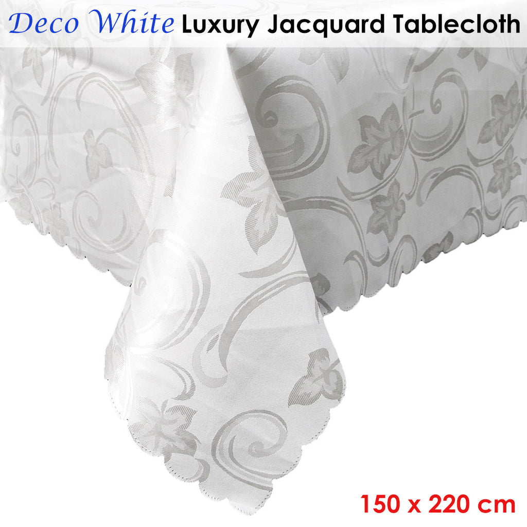 Deco White Jacquard Tablecloth, 150 x 220 cm