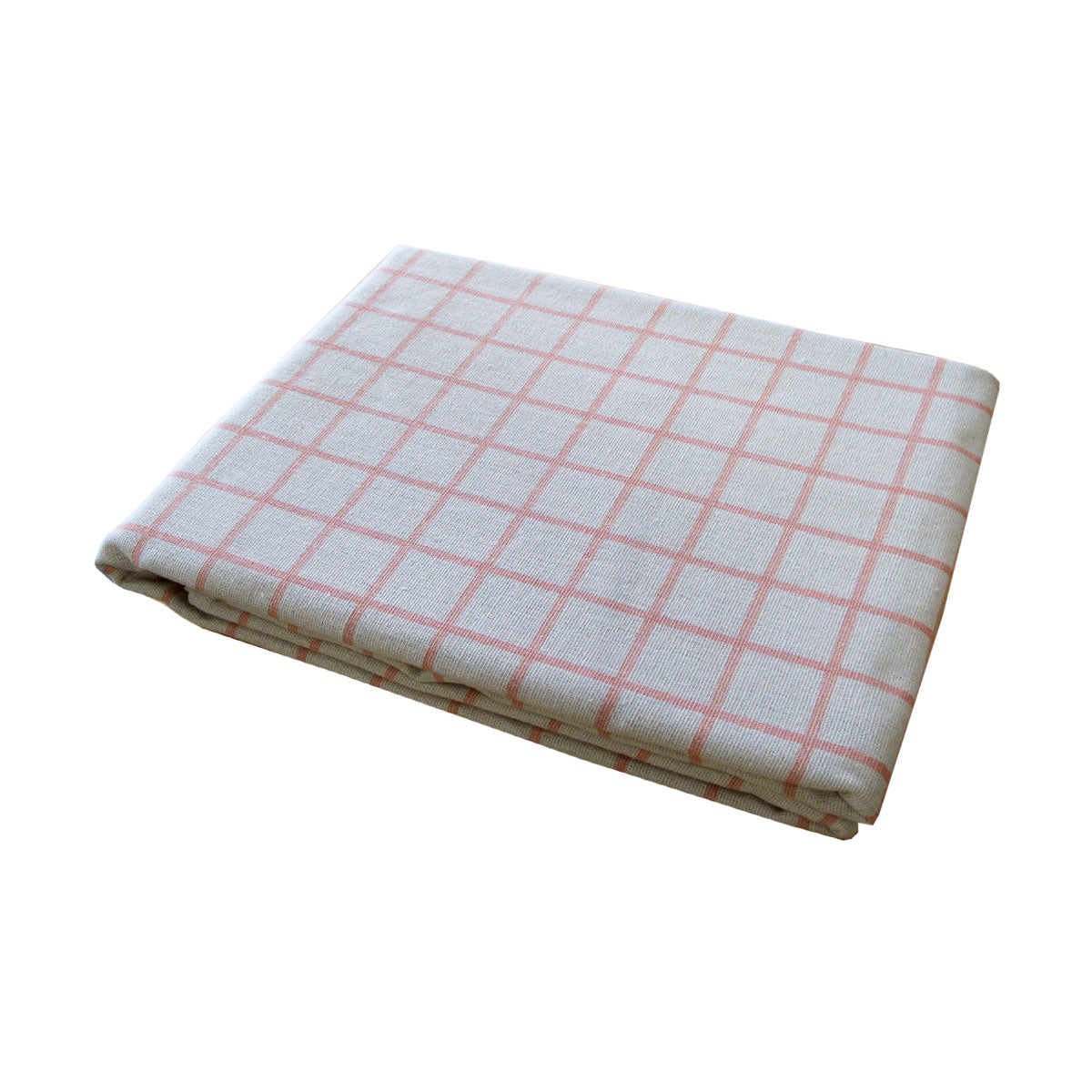 Cotton Grid Checks Oblong Tablecloth, Coral, 150 x 230 cm