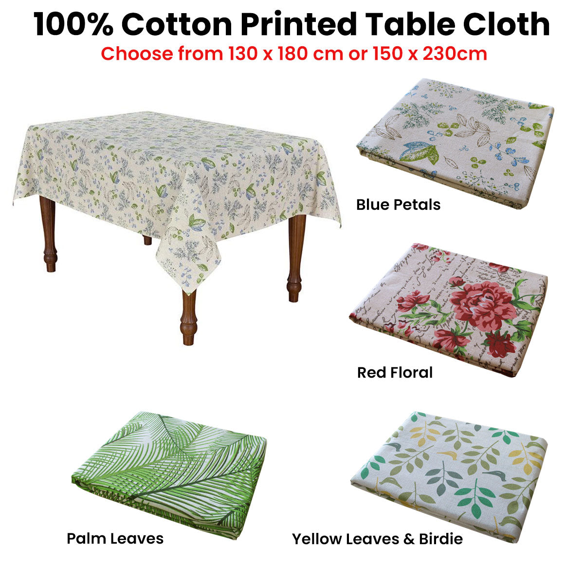 Cotton Oblong Table Cloth 150 x 230cm