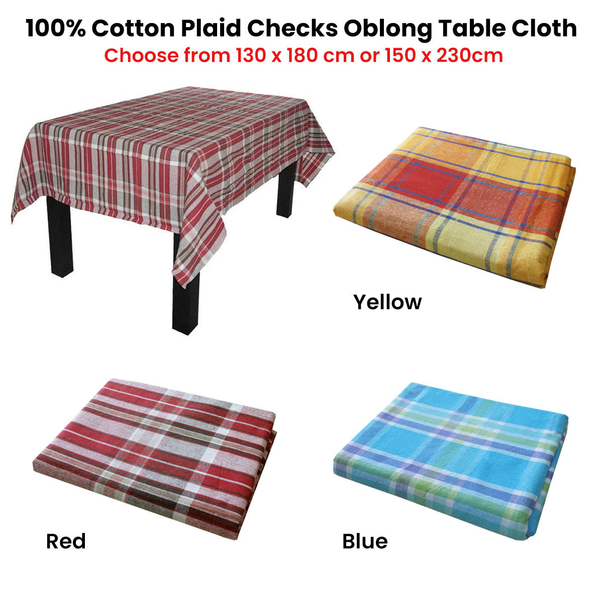 Cotton Plaid Checks Oblong Table Cloth