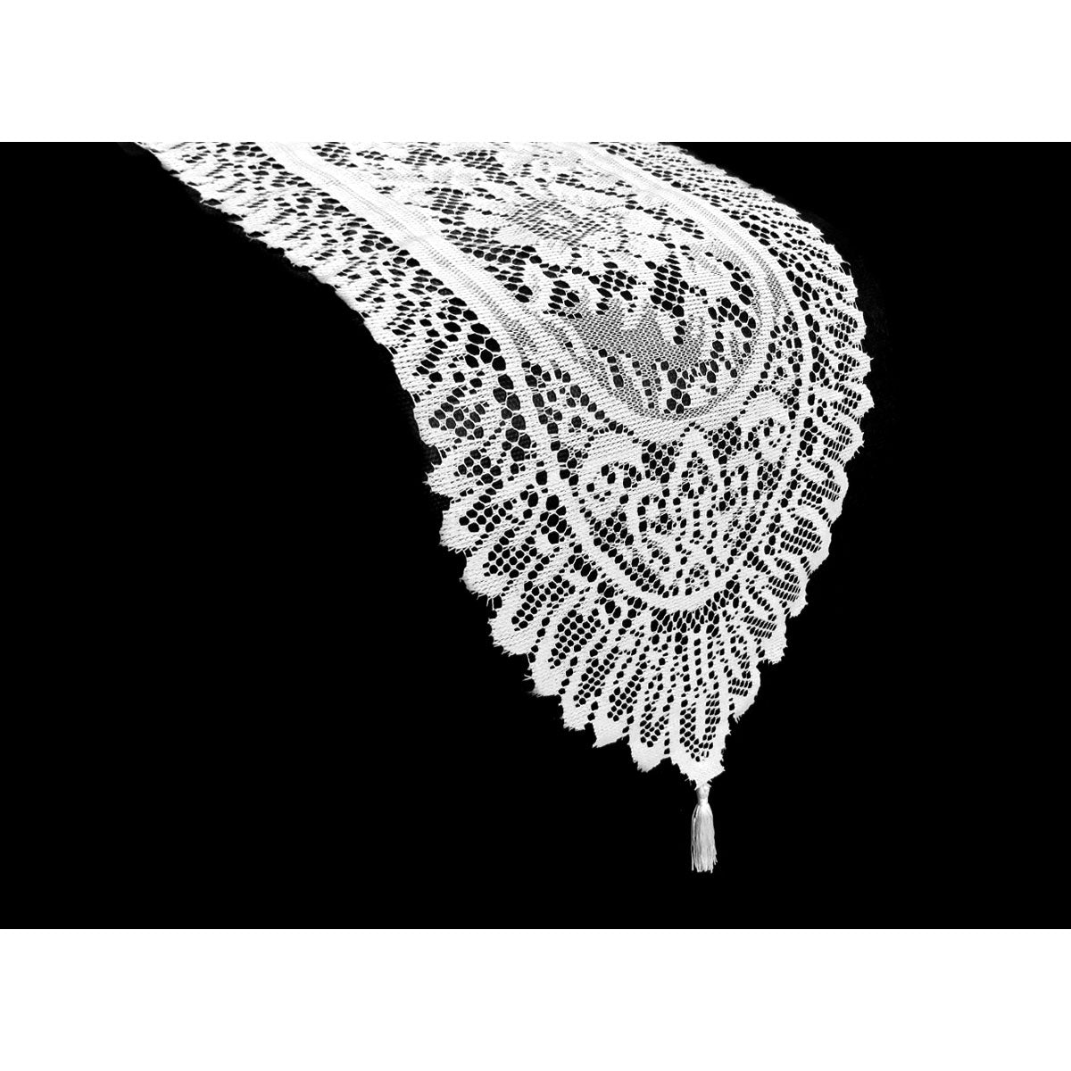 Logan White Lace Table Runner with Tassels, 33 x 180 cm