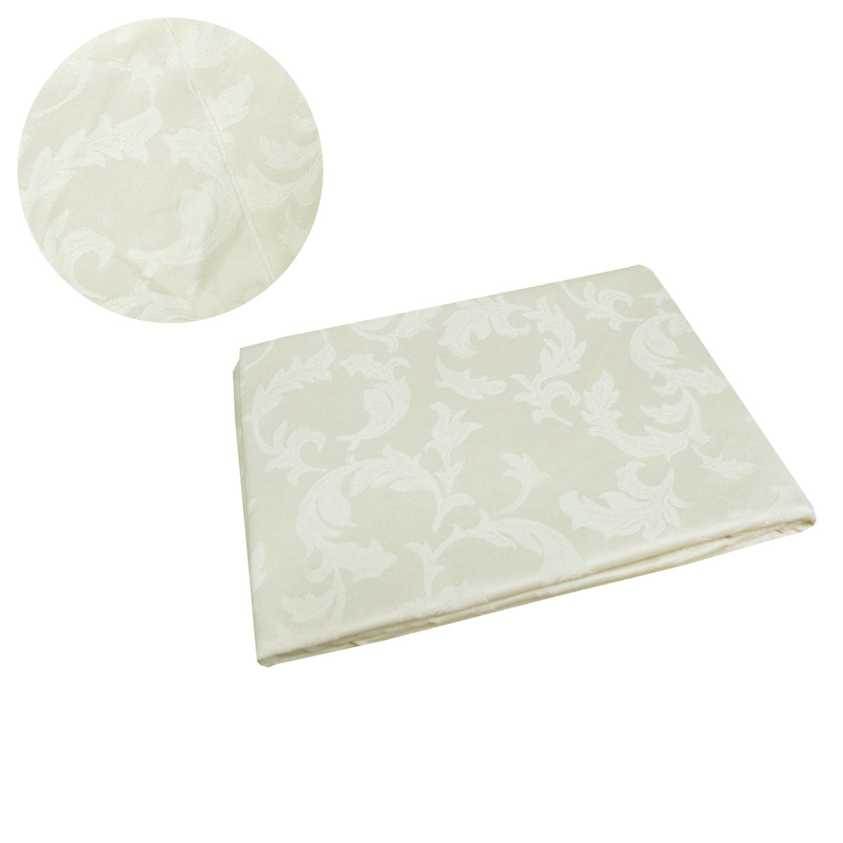 Damask Jacquard Cream Round Tablecloth, 180 cm, Small Leaf