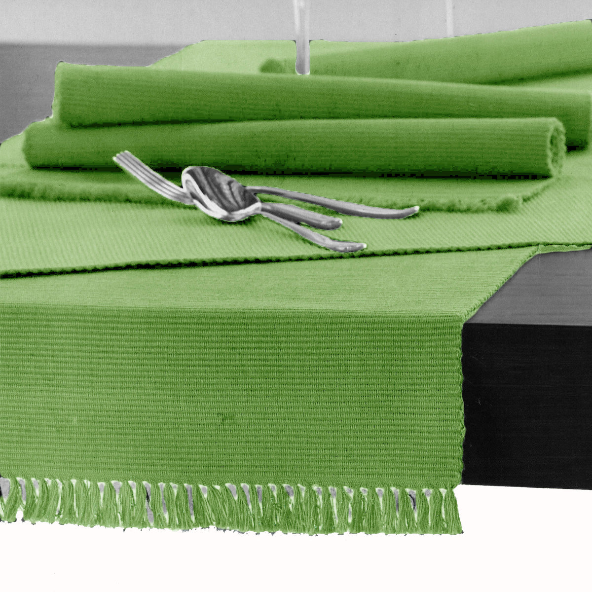 Hoydu Ribbed Cotton Table Runner, Apple Green, 45 x 150 cm