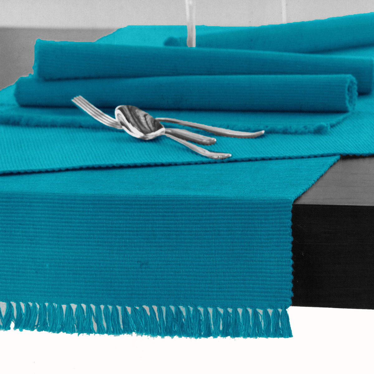 Hoydu Ribbed Cotton Table Runner, Blue Bird, 45 x 150 cm