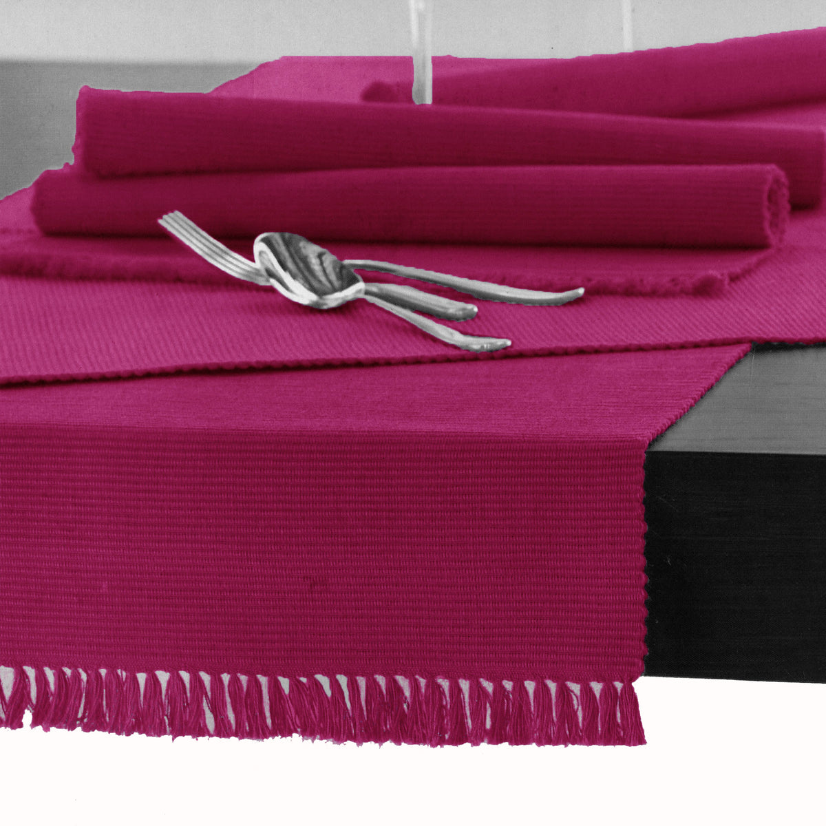 Hoydu Ribbed Cotton Table Runner, Fuchsia, 45 x 150 cm