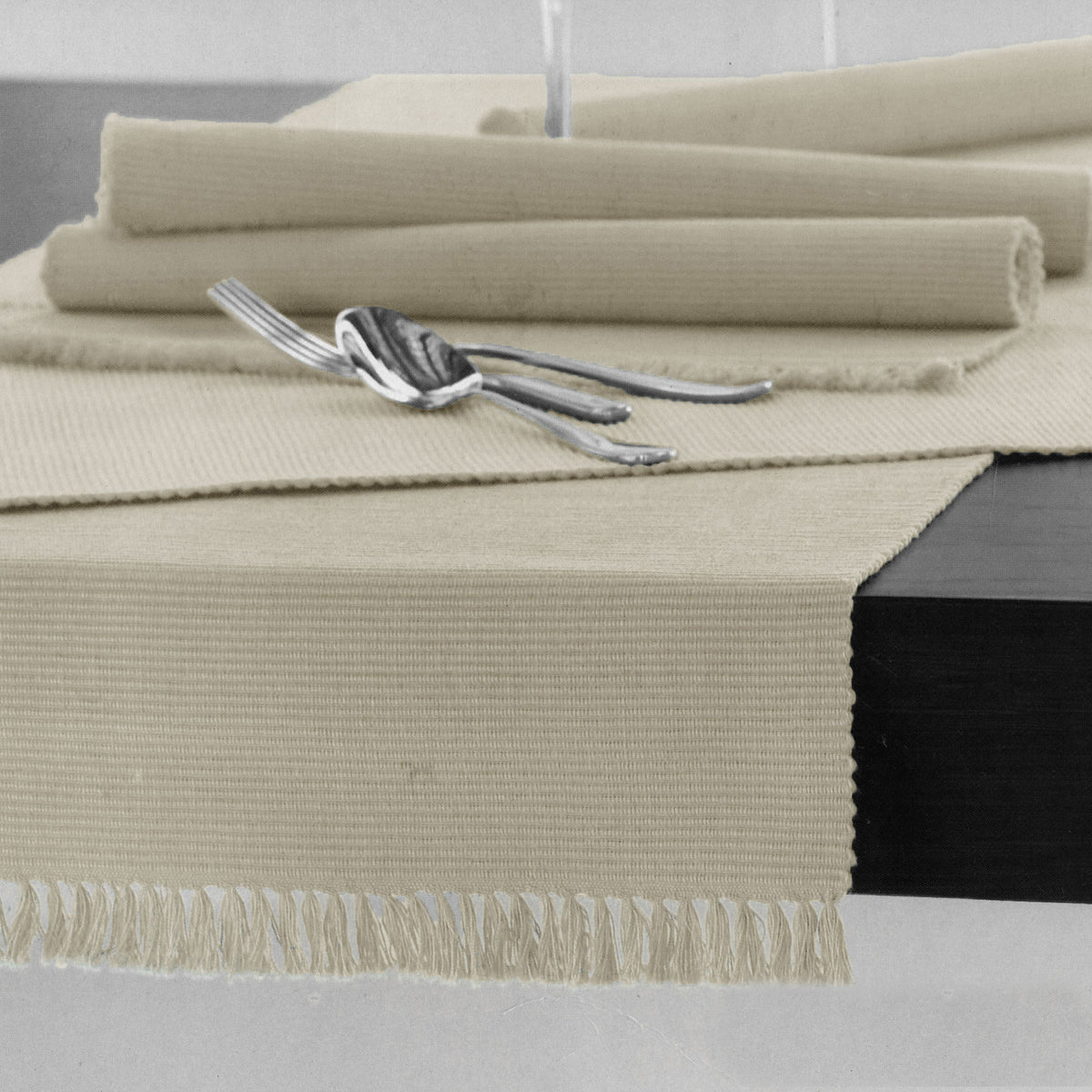 Hoydu Ribbed Cotton Table Runner, Pebble, 45 x 150 cm