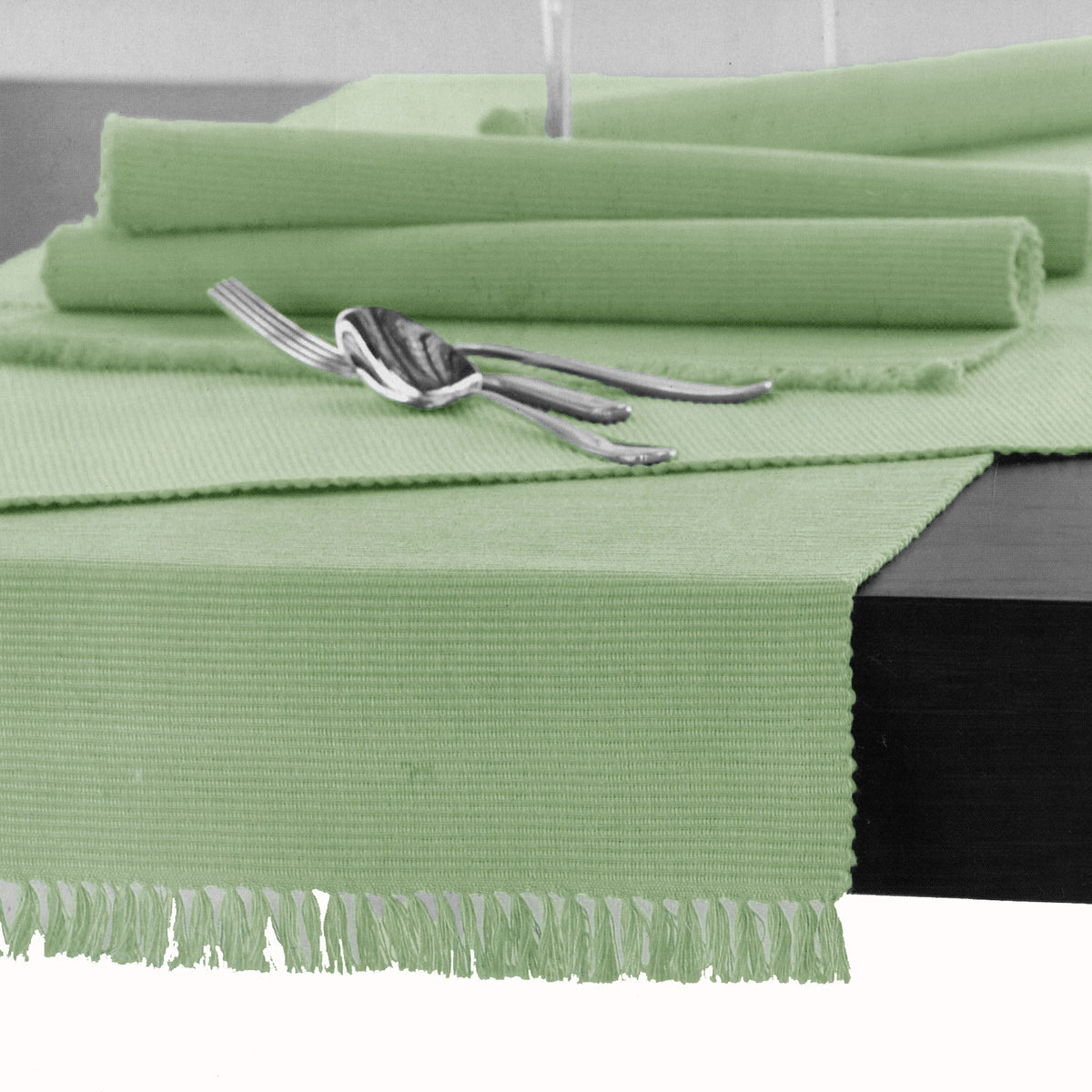 Hoydu Ribbed Cotton Table Runner, Reed Green, 45 x 150 cm