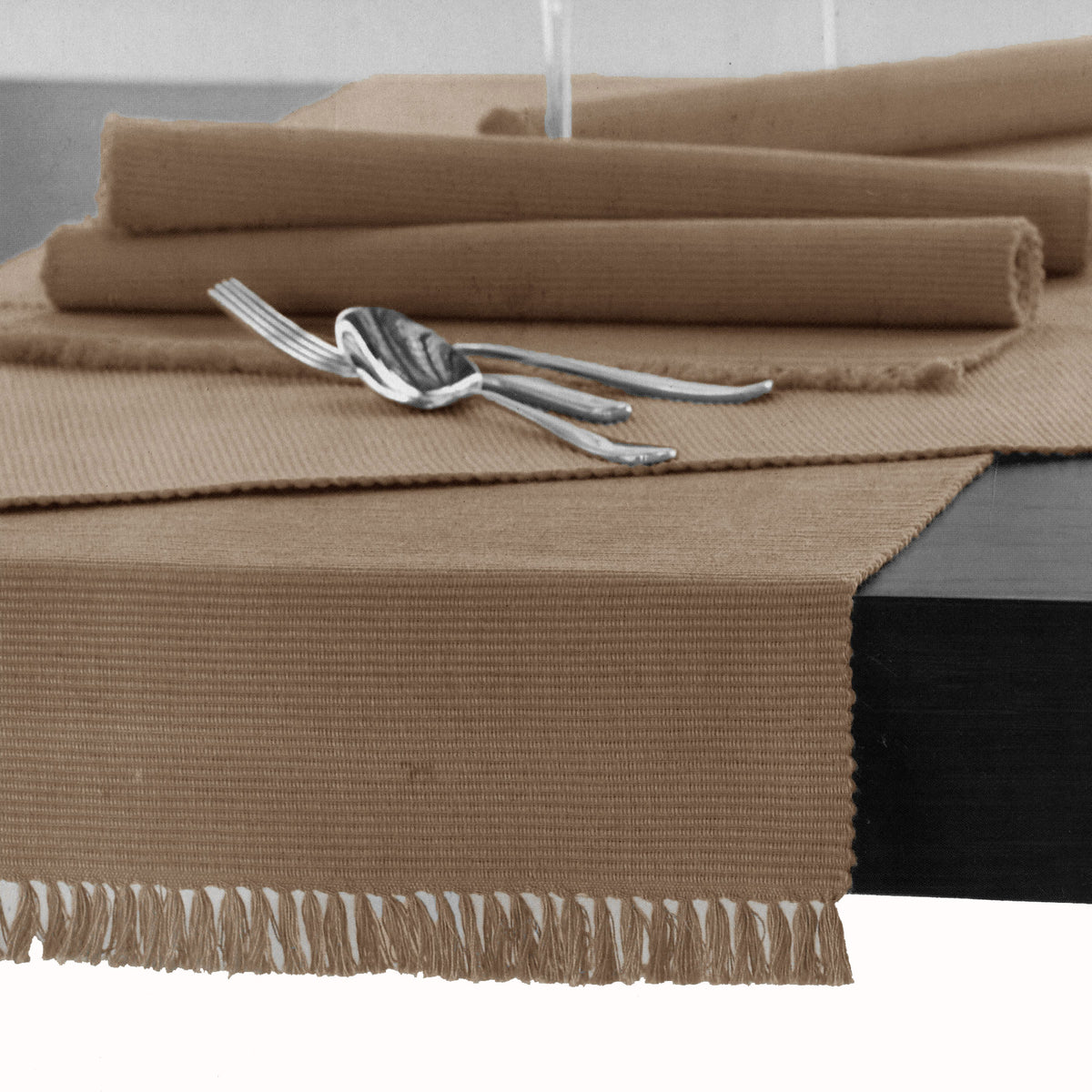 Hoydu Ribbed Cotton Table Runner, Sand, 45 x 150 cm