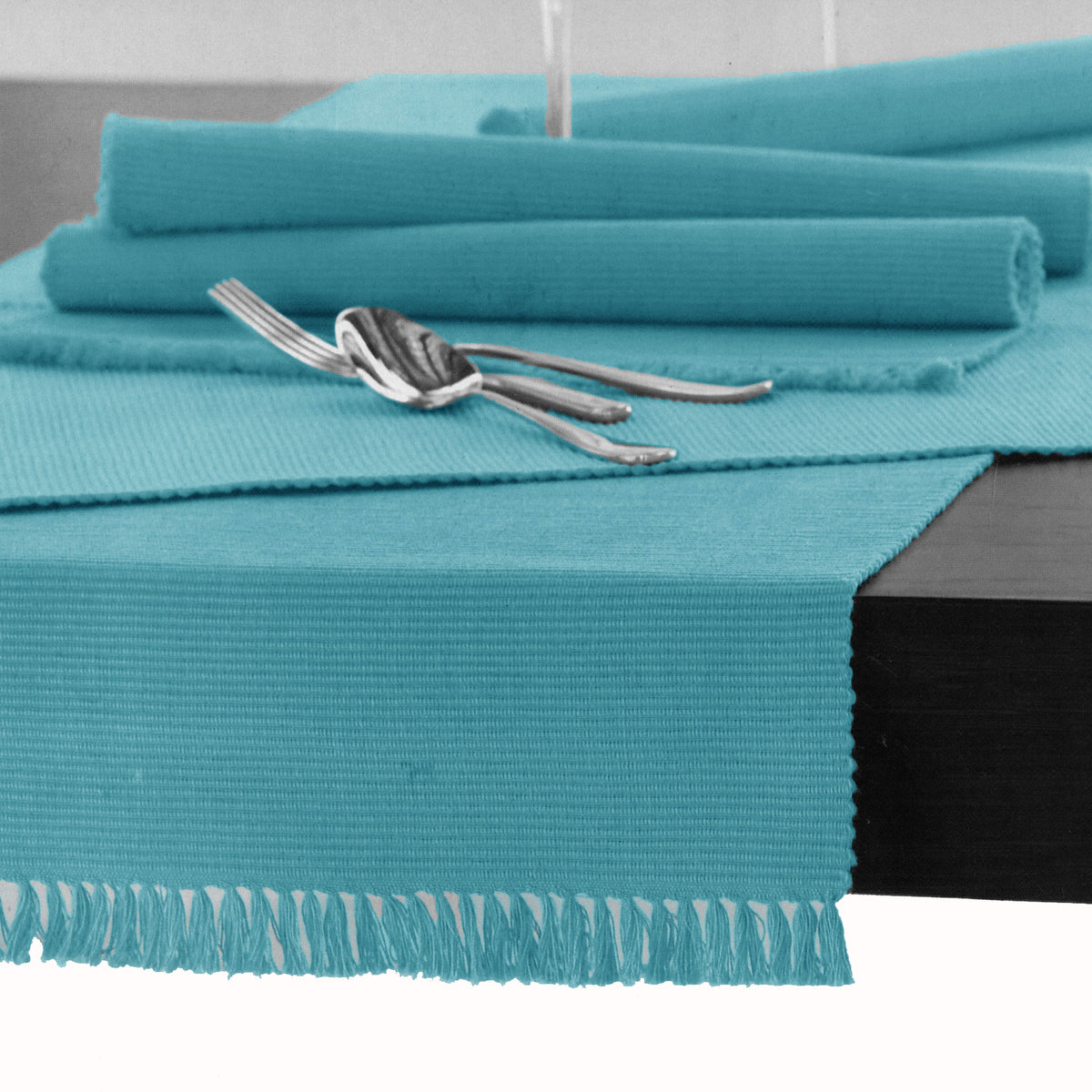 Hoydu Ribbed Cotton Table Runner, Aqua, 45 x 200 cm