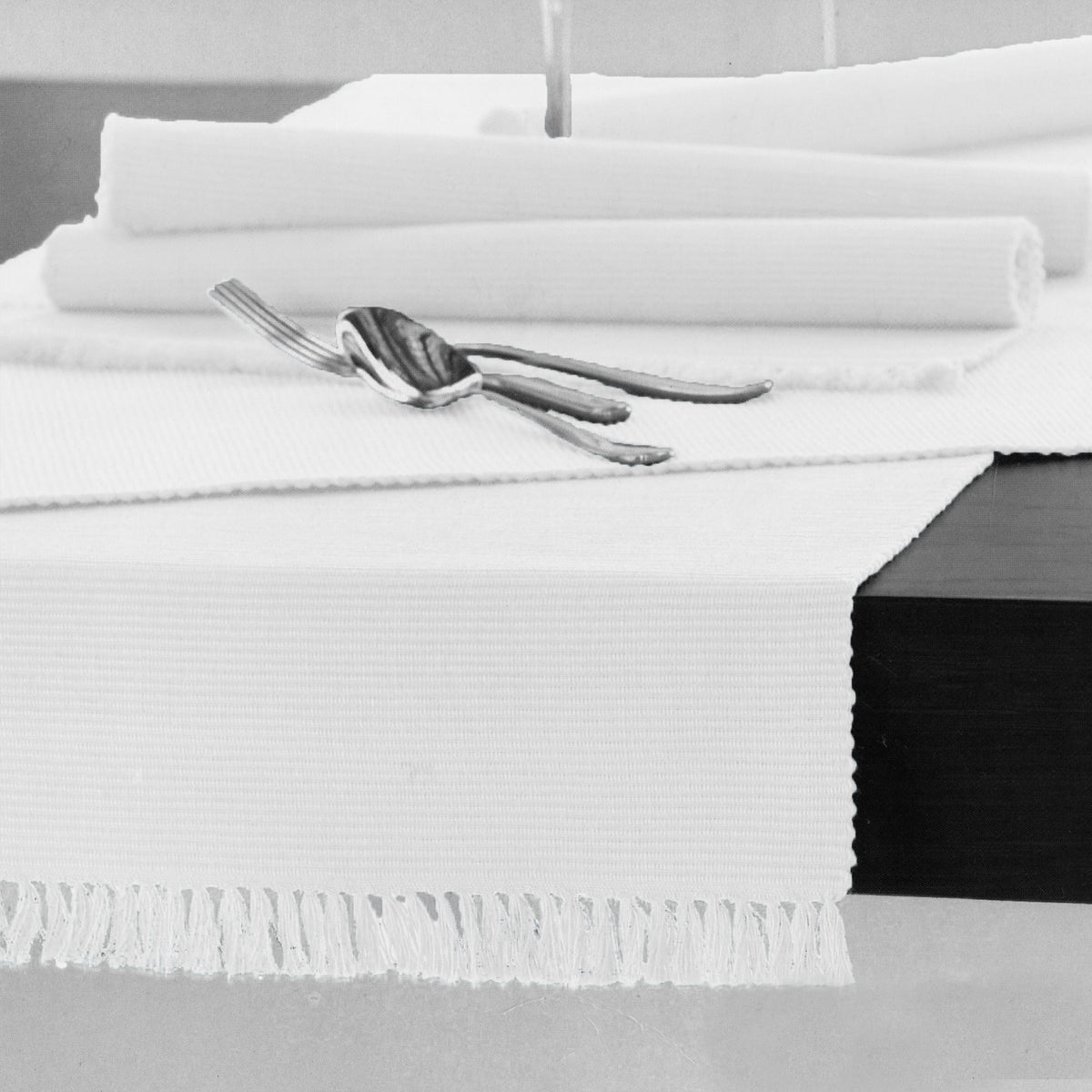 Hoydu Ribbed Cotton Table Runner, Bright White, 45 x 200 cm