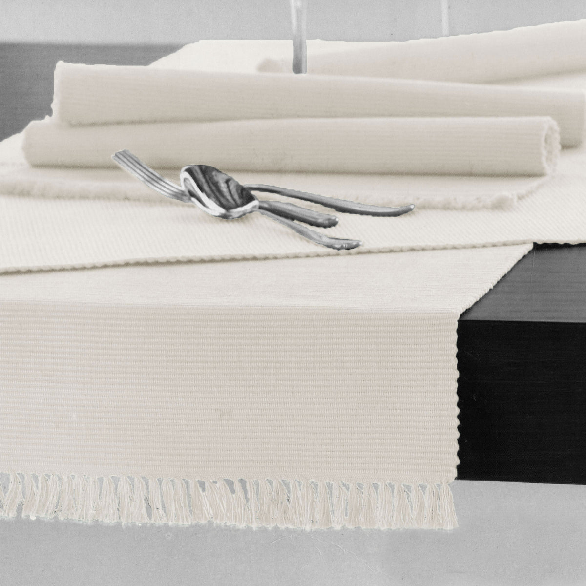 Hoydu Ribbed Cotton Table Runner, Ivory, 45 x 200 cm