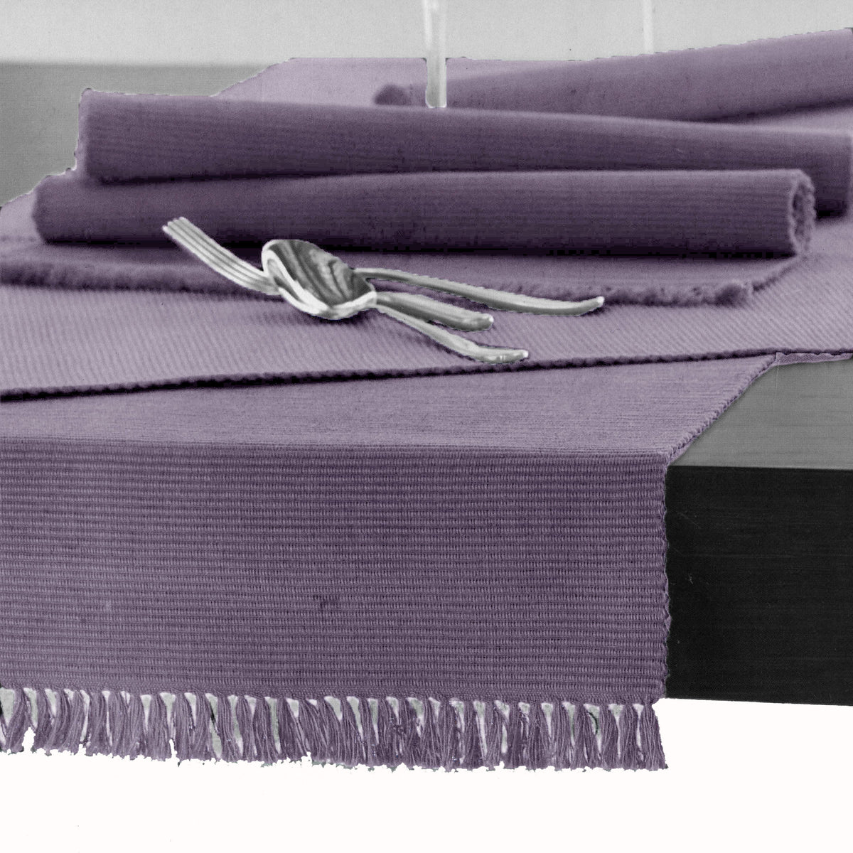 Hoydu Ribbed Cotton Table Runner, Lavender Mist, 45 x 200 cm