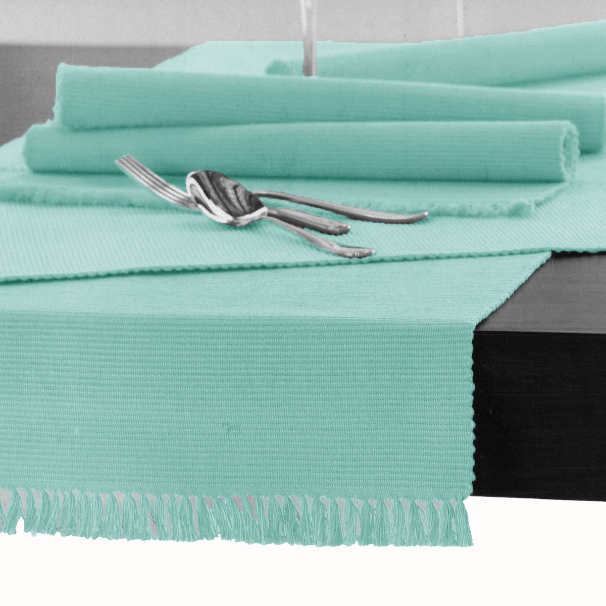 Hoydu Ribbed Cotton Table Runner, Light Turquoise, 45 x 200 cm