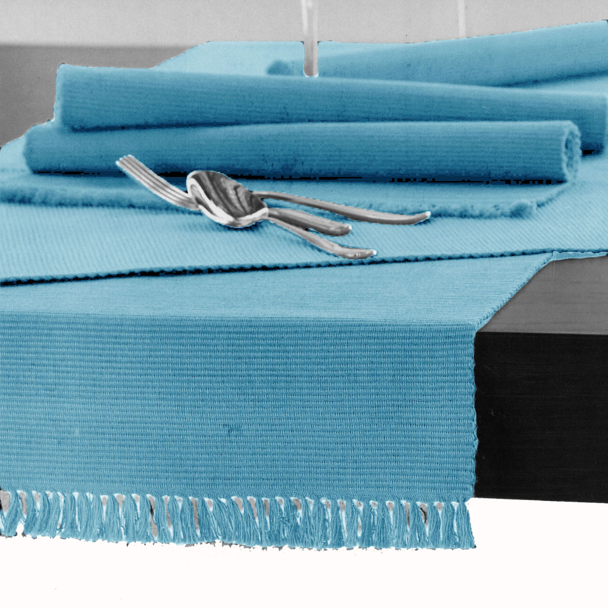 Hoydu Ribbed Cotton Table Runner, Sky Blue, 45 x 200 cm