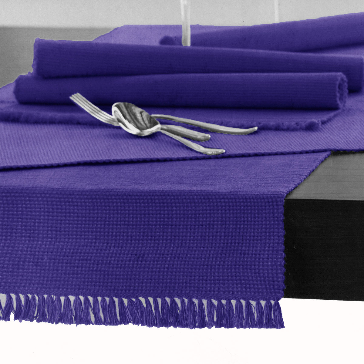 Hoydu Ribbed Cotton Table Runner, Ultra Violet, 45 x 200 cm