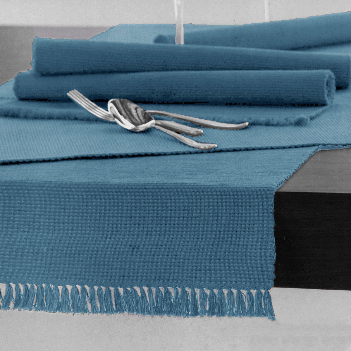 Hoydu Ribbed Cotton Table Runner, Dusk Blue, 45 x 150 cm