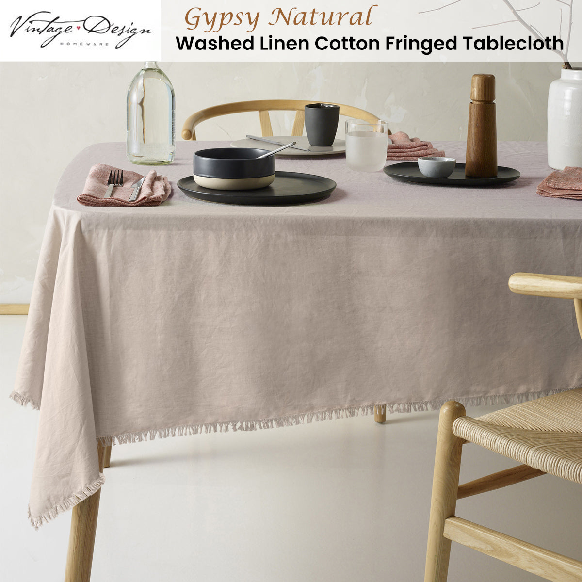 Vintage Design Homewares Gypsy Natural Linen Cotton Tablecloth