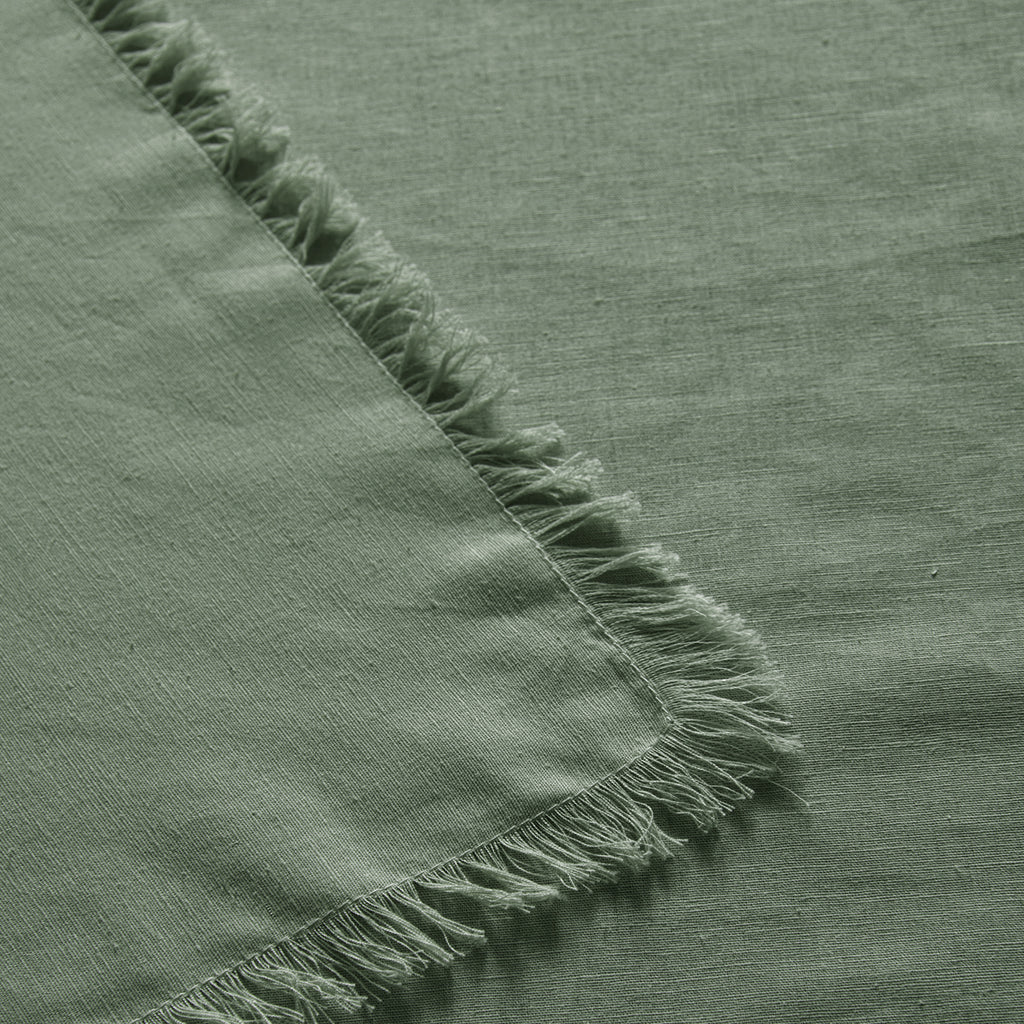 Vintage Design Homewares Gypsy Green Fringed Washed Linen Cotton Tablecloth