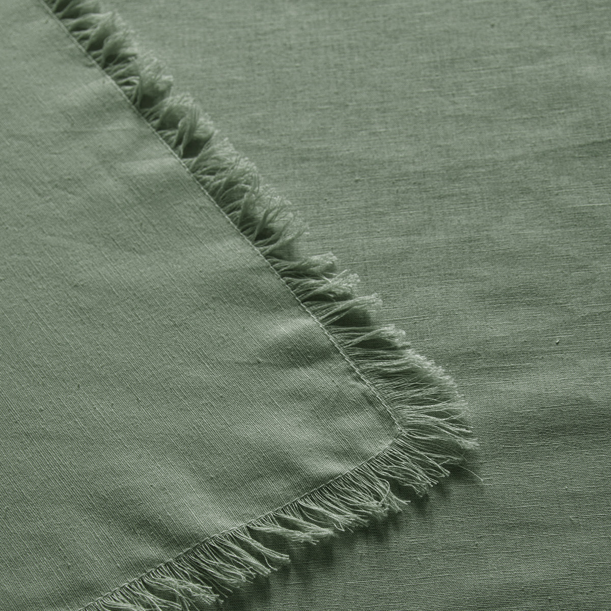 Vintage Design Homewares Gypsy Green Fringed Washed Linen Cotton Tablecloth