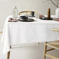 Vintage Design Homewares Gypsy White Fringed Washed Linen Cotton Tablecloth