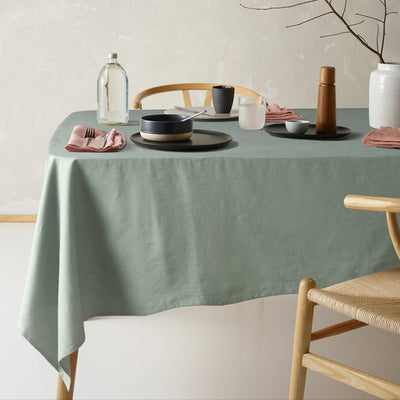 Vintage Design Homewares Helm Green Washed Linen Cotton Tablecloth