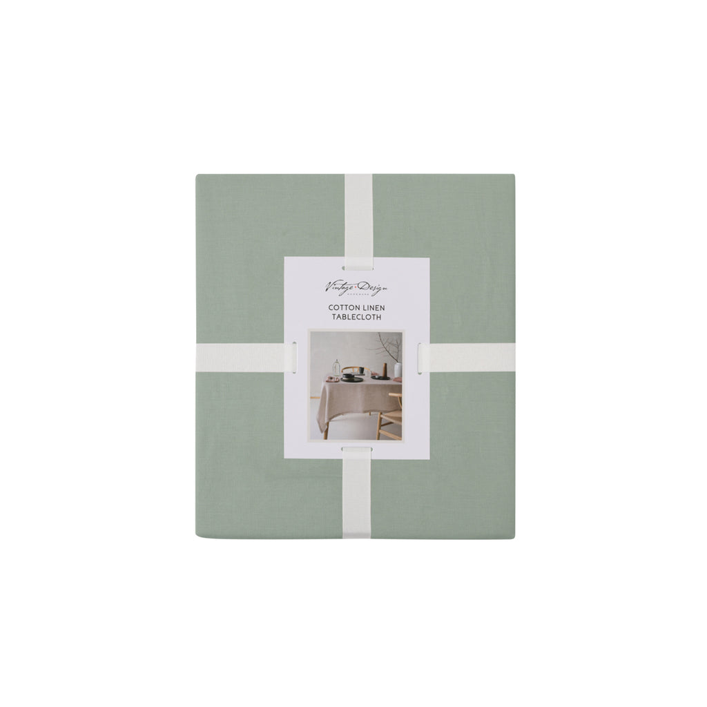 Vintage Design Homewares Helm Green Washed Linen Cotton Tablecloth