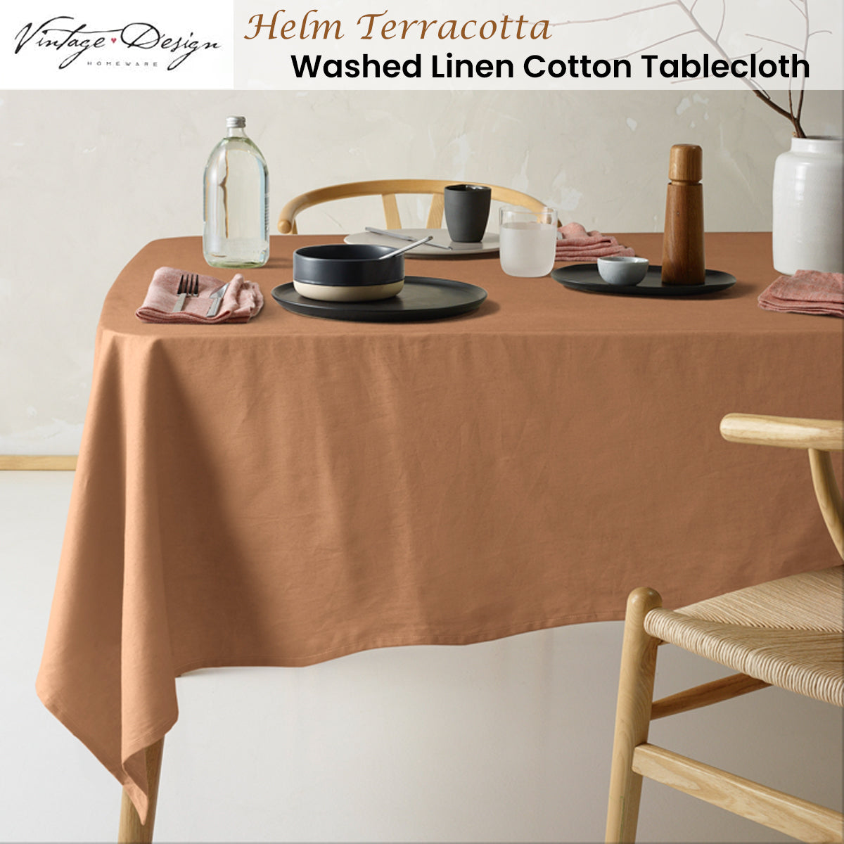 Vintage Design Homewares Helm Terracotta Washed Linen Cotton