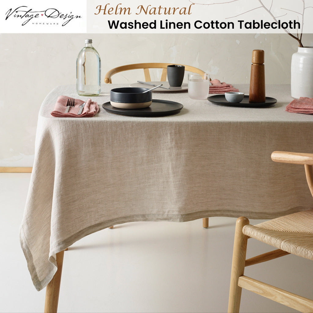 Vintage Design Homewares Helm Natural Washed Linen Cotton Tablecloth