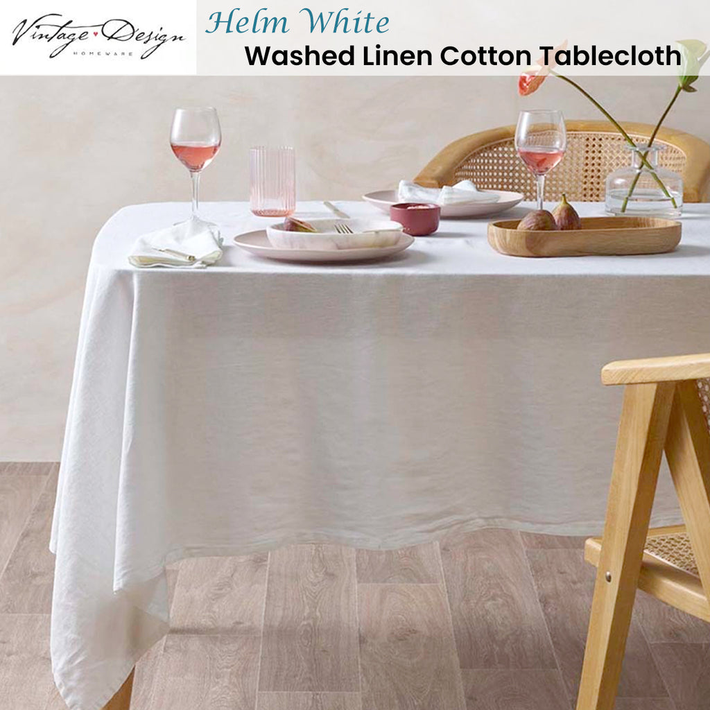 Vintage Design Homewares Helm White Washed Linen Cotton Tablecloth