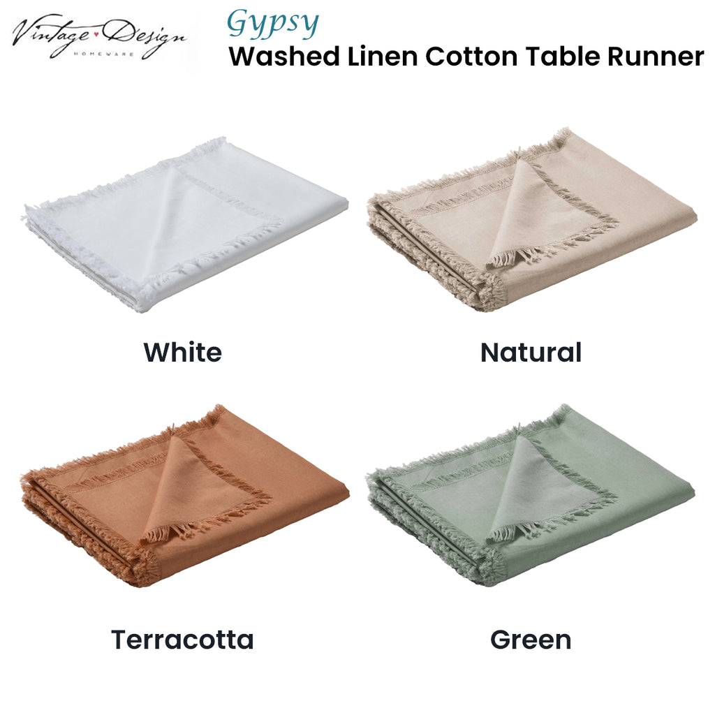 Vintage Design Homewares Gypsy Washed Linen Cotton Table Runner 35 x