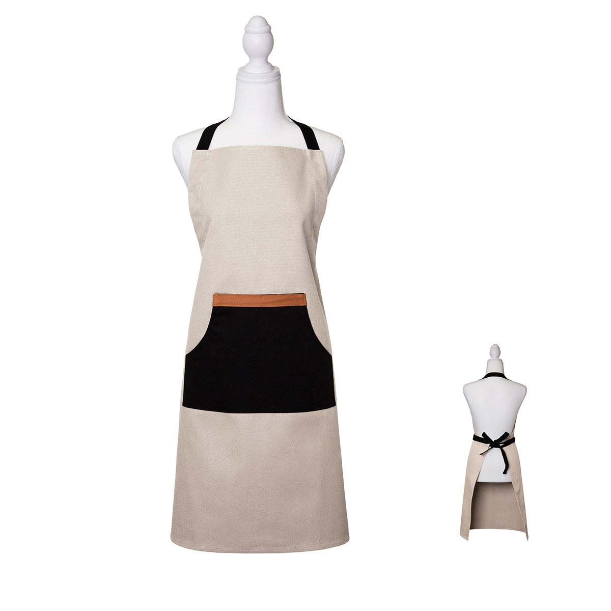 J Elliot Home Selby Quilted Cotton Apron, 83 x 68 cm, Sandstone and Black