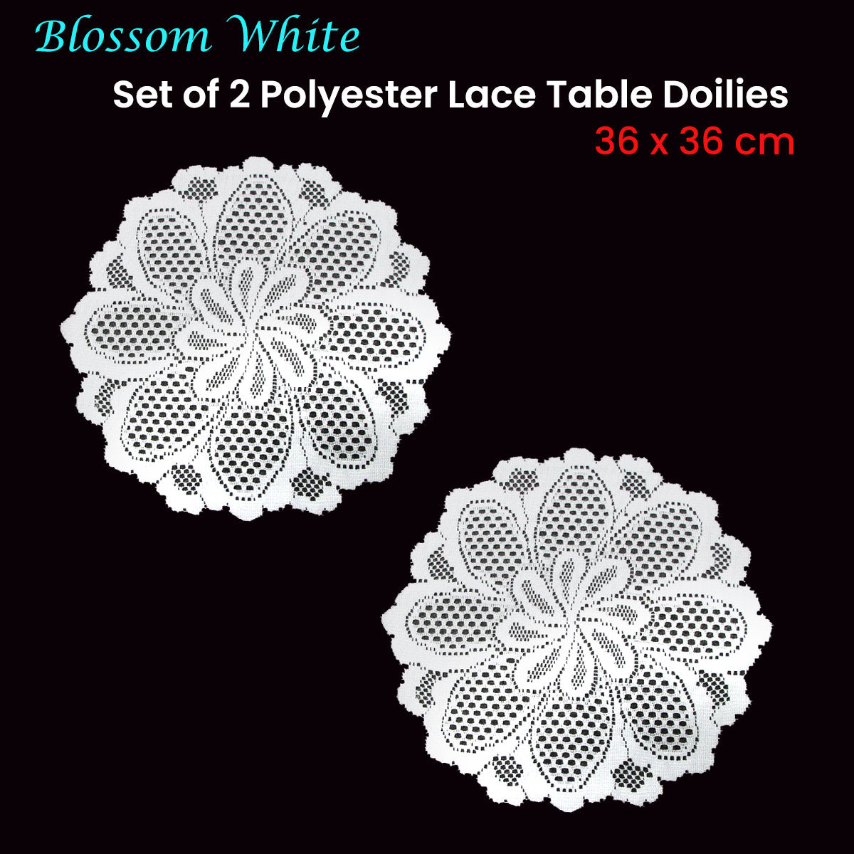 Blossom White Lace Table Doilies, Set of 2, 36 cm