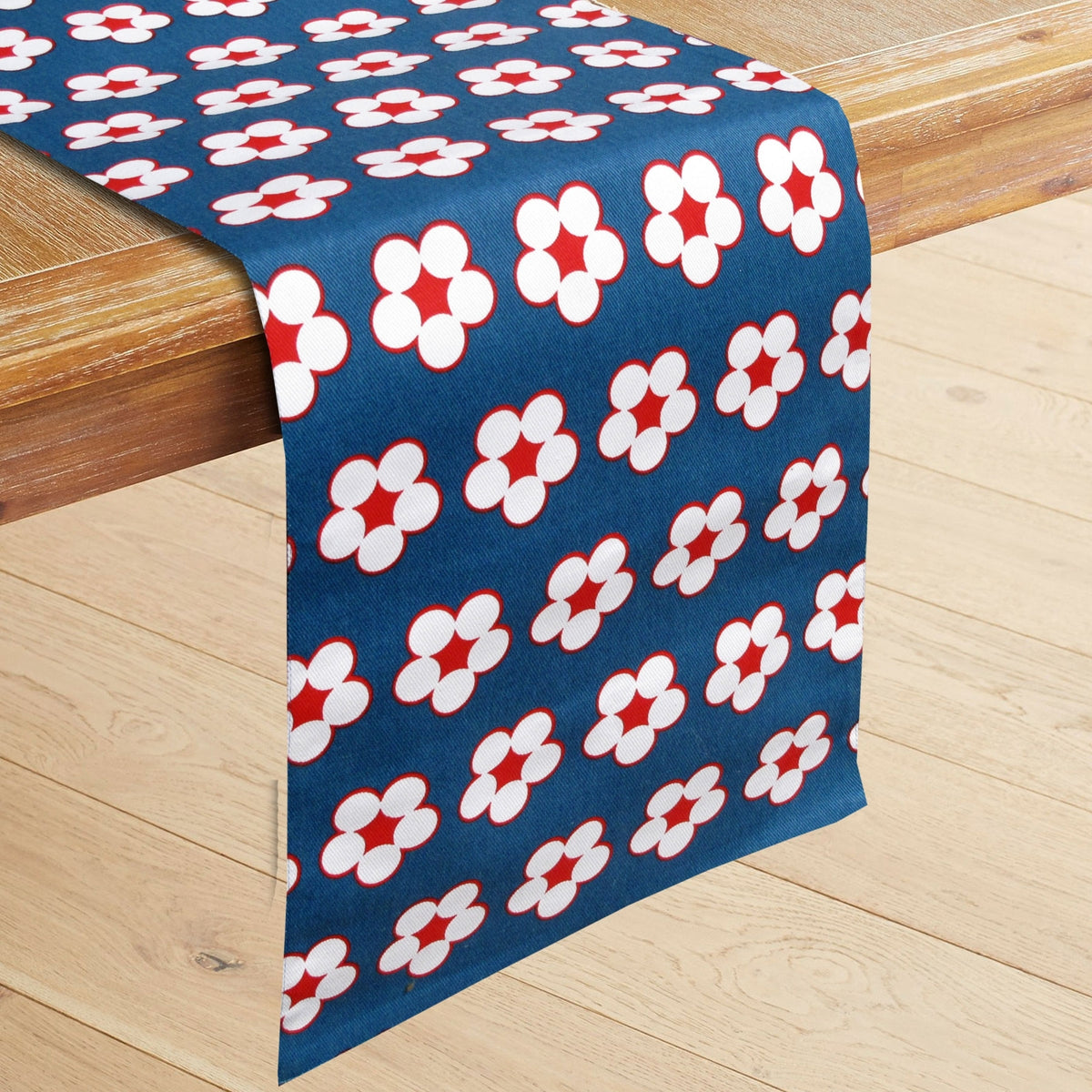 IDC Homewares Cotton Printed Table Runner, 33 x 180 cm, Cotton Bud Navy