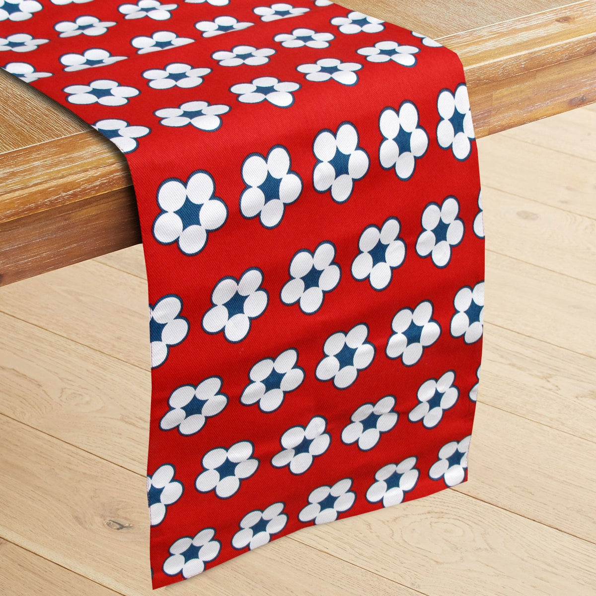IDC Homewares Cotton Printed Table Runner, 33 x 180 cm, Cotton Bud Red
