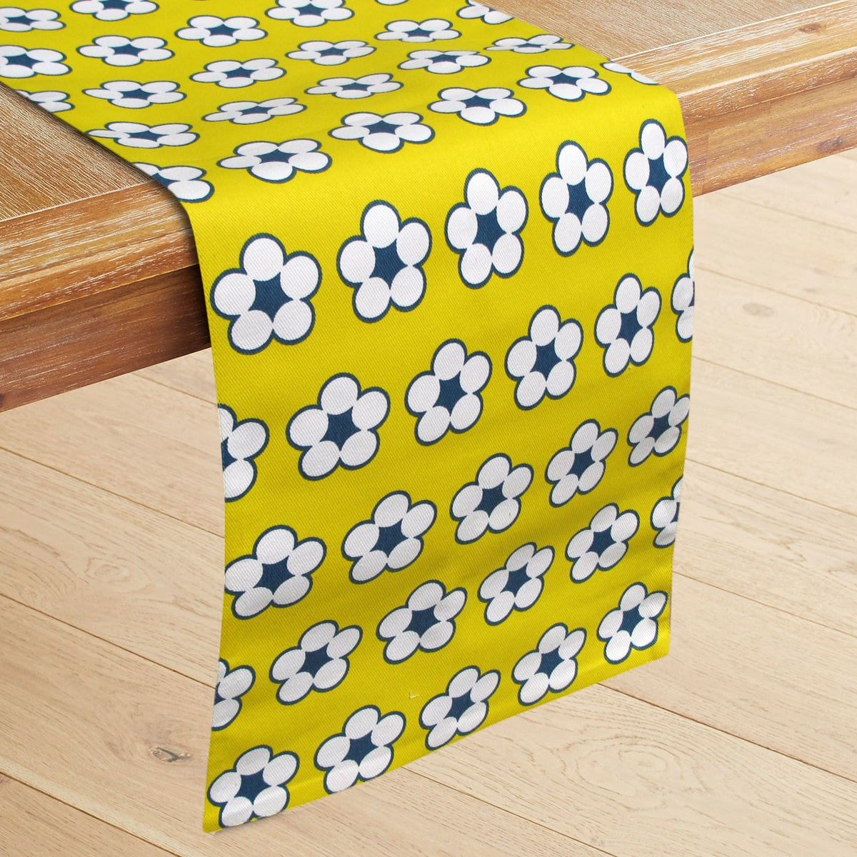 IDC Homewares Cotton Printed Table Runner, 33 x 180 cm, Cotton Bud Yellow