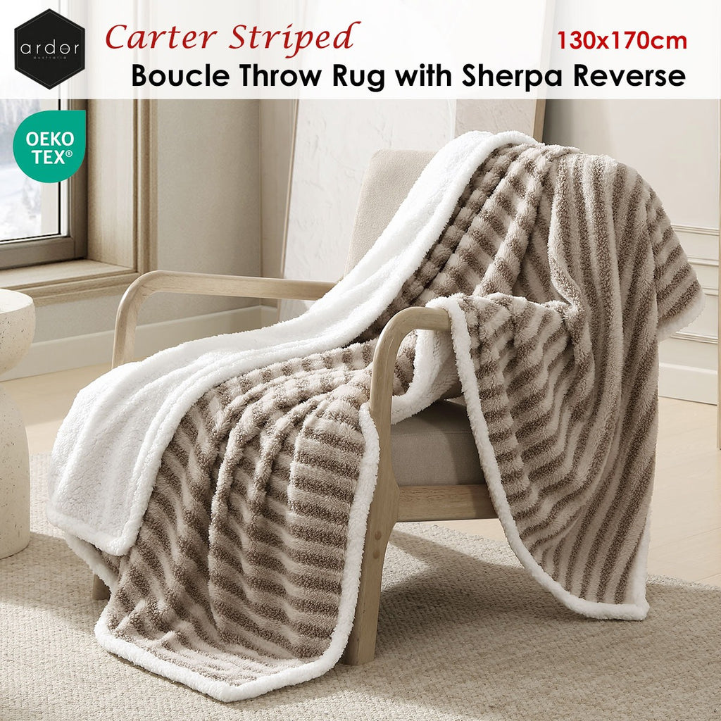 Ardor Carter Striped Boucle Throw Rug, 130 x 170 cm, shown in a real setting, photo 2 of 3