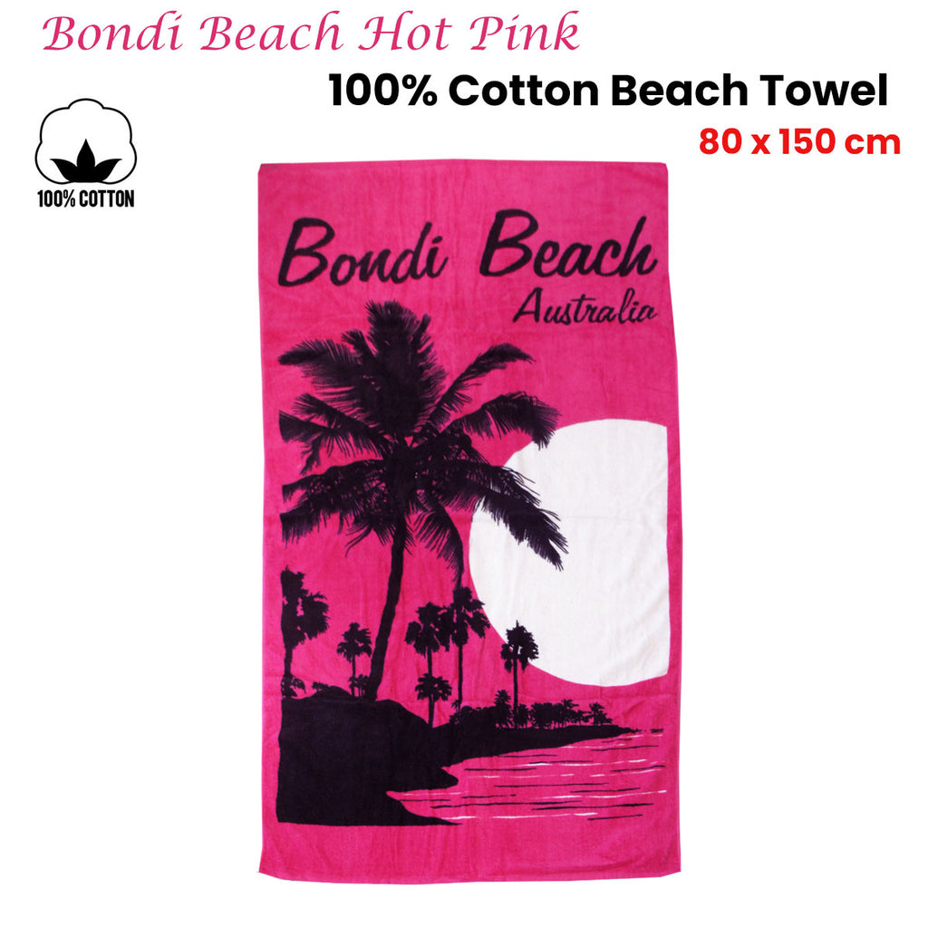 Aqua Blu Bondi Beach Pink 100% Cotton Beach Towel 80 X 150 cm