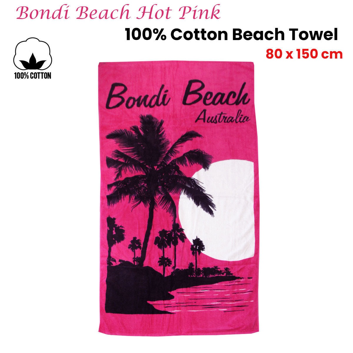 Aqua Blu Bondi Beach Pink 100% Cotton Beach Towel 80 X 150 cm