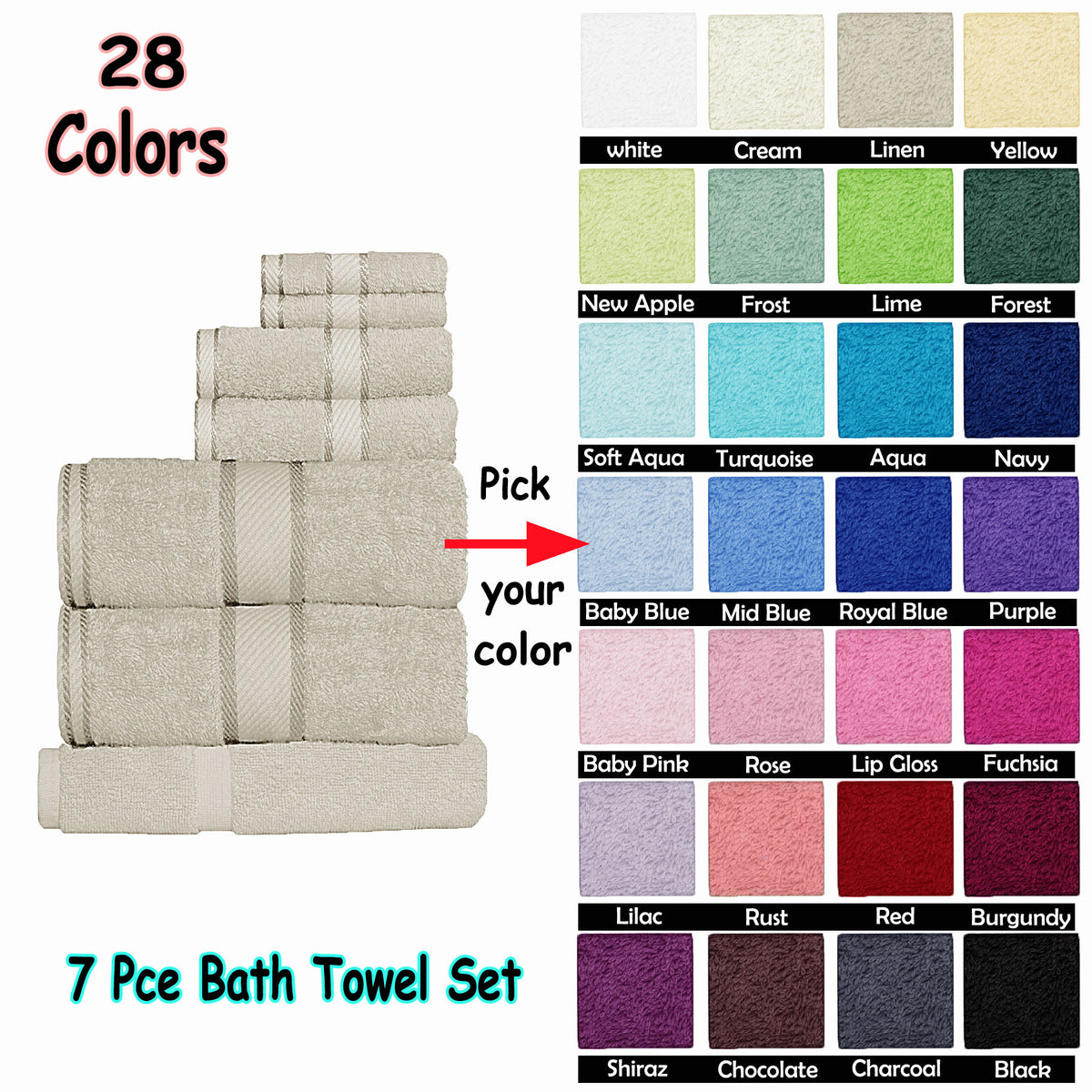 Kingtex 550 GSM Cotton Towel Set, 7 Piece
